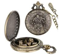 GEAoffice DND Dice Set with Vintage Barbarian Pocket Watch Case, Solid Metal Tiny Dice for Tabletop Role Playing Games, Fantasy RPG Gaming & Math Games, Unique DND Gift for Men/Women