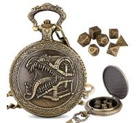 GEAoffice DND Dice Set with Vintage Monster Chest Pocket Watch Case, Solid Metal Tiny Dice for Tabletop Role Playing Games, Fantasy RPG Gaming & Math Games, Unique DND Gift for Men/Women