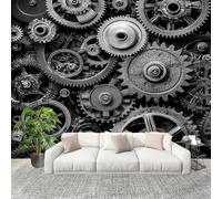 Gear Machinery Wall Mural Wallpaper Non-Woven 3D Black, White and Gray Industrial Retro Style Photo Wallpaper Mural for Bedroom Living Room - Art Print Poster Picture Design 450x315 cm(WxH) 1271o