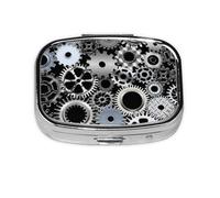Gear Metal Rendering Technology Digital Art,Meta Pill Box 2 Compartment Medicine Case,Portable Organizer,Rectangle Meta Portable Organizer Pill Box 1455 Compartment Medicine Case