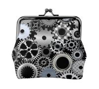 Gear Metal Rendering Technology Digital Art, PU Leather Coin Purse, Small Wallets, Change Pouch with Kiss Lock Clasp Buckle, Change Purse