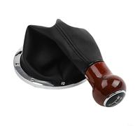 Gear Shift Knob, 5 Speed Wood Grain Black Leather Boot for Pointer Gol Parati 2005-2010