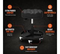 Gear4Garage Mechanics Utility Seat Adjustable Height Heavy Duty Extra Padded Comfort