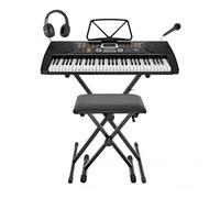 Gear4Music 61 Key Piano Keyboard with Stand, Bench, Headphone | Complete starter kit for beginners, 255 voices and rhythms with 8 demo songs, mic/headphones/stand/bench included