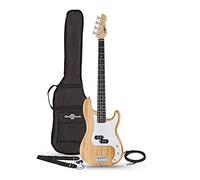 Gear4music Bass Guitar Full Size with Gig Bag Cable Strap LA Natural