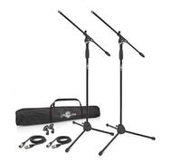 gear4music Boom Microphone Stand - 2 Pack with Carry Bag | Two Boom Mic Stands with Clips and 6m XLR Cables, Fitted Carry Bag, Height Tilt and Swivel Adjustable