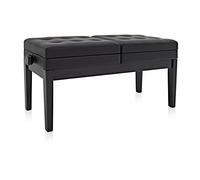 gear4music Deluxe Duet Piano Stool with Storage, Gloss Black