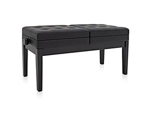 gear4music Deluxe Duet Piano Stool with Storage, Gloss Black