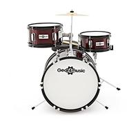 Gear4music Junior Drum Kit 3-Piece for Kids Age 5-10 | For kids aged 5-10, scaled-down size prevents overstretching, adjustable snare clamp, height-adjustable stool included