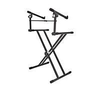 gear4music Keyboard Stand 2 Tier X-Frame Height Adjustable Double Braced