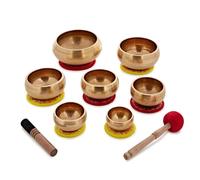 Gear4music Life Seven Piece Hammered Brass Singing Bowl Set | Part of Gear4music's Tree Planting Initiative, Seven Bowls 8-17.5cm Handmade in Nepal, Full Range of Pitches, Rod and Mallet