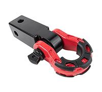 GearAmerica Aluminum 2”x2” Hitch Receiver & Mega Shackle - 32,000 lbs (16T) MBS, 16,000 lbs (8T) WLL - for Heavy Duty Towing and Off-Road Recovery - Includes Shackle, Washers & ⅝” Pin - Black & Red