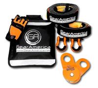GearAmerica Off-Road Recovery Kit | Tow Strap + Tree Saver + Heavy Duty Snatch Block Pulley + Orange D-Ring Shackles + Winch Line Dampener Bag + Recovery Gloves | Ultimate 4x4 Winching Accessories