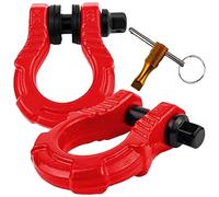 GearAmerica UBER Shackles with Anti Theft Lock (2PK) Red | 80,000 lbs (40T) Strength | Towing D-Rings + UBERLock Security Pin 7/8" + Washers | Connect Tow Strap or Winch Rope for Off-Road Recovery
