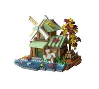 Gearblox Windmill Mini Wood Cabin Micro Building Set with LED Light Wooden Forest House Block Toy with Tree Log Stem Houses Construction Model for Adults Teens Birthday Gift