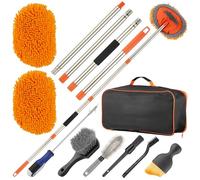 GEARCELL 7 PCS Car Wash Mop Set, Car Wash Brush with 62 Inch Telescoping Handle, 2 in 1 Microfiber Cleaning Kit with detailing brushes car wheel brush & Storage Bag for Car Rv Suv Trucks