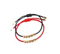Geardeangloow 2 Pieces Tibetan Copper Beads Bracelet Adjustable Braided Drawstring Buddhist Lucky Hand Chain Couple Bangle for Jewelry
