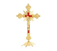 Geardeangloow Church Relics Jesus on The Stand Cross Wall Crucifix Antique Home Chapel, Gold