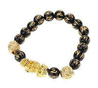 Geardeangloow Gold pixiu bracelet six-word mantra bead 10mm obsidian 10mm Obsidian, Gold+Coffee