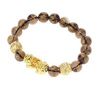 Geardeangloow Gold pixiu bracelet six-word mantra bead 10mm obsidian 12mm Ice Obsidian, Gold+Coffee, 10mm Ice Obsidian