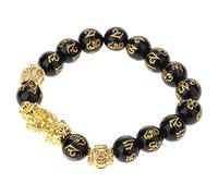 Geardeangloow Gold pixiu bracelet six-word mantra bead 10mm obsidian 12mm Obsidian, Gold+Coffee