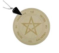 Geardeangloow Round Wooden Carven Pendulum Board with Black Pendant Necklace Home Decor A, White
