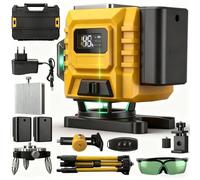 GEARFLOW 3×360° Green Laser Level - 12-Line Self-Levelling Laser Spirit Level with Horizontal & Vertical Cross Lines, Indoor/Outdoor Lazer Tool with 2 Rechargeable Batteries & Remote Control