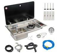 GEARFLOW Right Hand Sink with Lid with Single Hob - Stainless Steel Full Standard Installation Kit Compatible with RV Campervan Motorhome