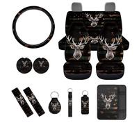 gearider Car Seat Covers Full Set with Steering Wheel Cover Safe Belt Pads Coasters Center Console Cover Camo Deer Keychain Chapstick Holder American Flag 13 PCS Auto Interior Sets Accessory