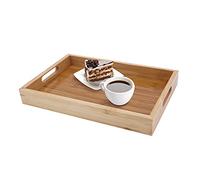 Gearific Bamboo Serving Tray, Rectangle, Brown, 30x20x4cm, Rustic, Food, Drink, Decorative, Organizer, Handle, Breakfast Tray