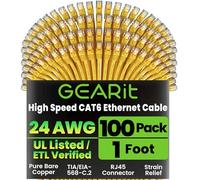 GearIT 100-Pack, Cat 6 Ethernet Cable Cat6 Snagless Patch 1 Foot - Snagless RJ45 Computer LAN Network Cord, Yellow - Compatible with 5 Port Switch POE 5port Gigabit
