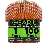 GearIT 100-Pack, Cat 6 Ethernet Cable Cat6 Snagless Patch 1 Foot - Snagless RJ45 Computer LAN Network Cord, Orange - Compatible with 5 Port Switch POE 5port Gigabit