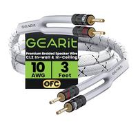 GearIT 10AWG Speaker Cable Wire with Gold-Plated Banana Tip Plugs (3 Feet) In-Wall CL2 Rated, Heavy Duty Braided, 99.9% Oxygen-Free Copper (OFC) - White, 3ft