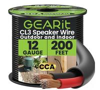 GearIT 12/2 Speaker Wire (200 Feet) 12 Gauge (Copper Clad Aluminum) - Outdoor Direct Burial in Ground/in Wall / CL3 CL2 Rated / 2 Conductors - CCA, Black 200ft