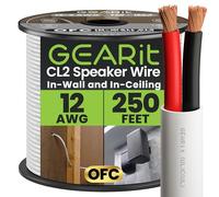 GearIT 12/2 Speaker Wire (250 Feet) 12AWG Gauge - in Wall Audio Speaker Wire Cable / CL2 Rated / 2 Conductors - OFC Oxygen-Free Copper, White 250ft