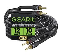 GEARit 12 Gauge Speaker Cable with Banana Plugs 10 ft,2x4mm² CL2 Rated OFC Speaker Wire with Gold-Plated Tips,Braided Speaker Cables for Hi-Fi,Audiophiles,Home Theater,Amplifiers & Speakers(Black)