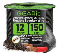GEARit 12 Gauge Speaker Wire Cable,12 Gauge Wire CL3 Rated 150ft,Audio Cable with Red/Black Color Coded,Outdoor Speaker Wires for Home,Car,Outdoor,Patio,Garden,In-Wall,Backyard,CCA(Black,2-Conductors)