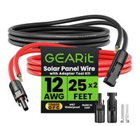 GEARit 12AWG Solar Extension Cable (25FT Black - 25Ft Red) Male to Female Solar Connectors with Adapter Tool Kit, Solar Panel Renewable Energy, 12 Gauge Pure Copper Extension Cord, 25 Feet