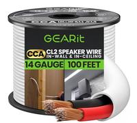 GearIT 14/2 Speaker Wire (100 Feet) 14 Gauge (Copper Clad Aluminum) - Fire Safety In Wall Rated Audio Speaker Wire Cable / CL2 Rated / 2 Conductors - CCA, 100ft