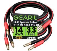 GEARit 14 AWG Speaker Cable Wire with Banana Plugs (2 Pack, 3.3 Feet - 1 Meter) 14Ga Gauge Banana Wire for Bi-Wire Bi-Amp HiFi Surround Sound - 99.9% OFC Copper, Gold Plated Tips - Black, 3 Ft