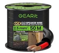 GearIT 14 Gauge 2x2.5mm² Indoor/Outdoor CL3 Speaker Cable CCA Wire (50m - Black) Copper Clad Aluminum - Direct Burial Underground Rated - 14awg