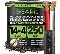 GEARit 14 Gauge Speaker Wire Cable,UL CL3 Rated 14 Gauge Wire 250ft,Copper Wire with Polarity Mark,Audio Cable for in-Wall,Home,Car,Outdoor,Garden,Commercial Audio Systems,OFC(Black,4-Cores)