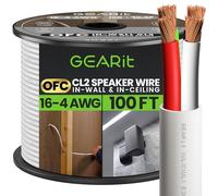 GearIT 16/4 Speaker Wire (100 Feet) 16AWG Gauge - Fire Safety In Wall Rated Audio Speaker Wire Cable / CL2 Rated / 4 Conductors - OFC Oxygen-Free Copper, White 100ft