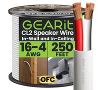 GearIT 16/4 Speaker Wire (250 Feet) 16AWG Gauge - Fire Safety In Wall Rated Audio Speaker Wire Cable / CL2 Rated / 4 Conductors - OFC Oxygen-Free Copper, White 250ft
