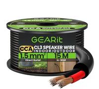 GearIT 16 Gauge 2x1.5mm² Indoor/Outdoor CL3 Speaker Cable CCA Wire (15m - Black) Copper Clad Aluminum - Direct Burial Underground Rated - 16awg