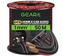GearIT 18 Gauge 2x1mm² Speaker Cable CCA Wire (50m - Black) Copper Clad Aluminum - Great for Hi-Fi Home Theater and Car Speakers - 18awg