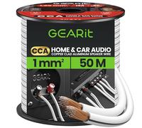GEARit 18 Gauge Speaker Cable 50m, Flexible 2x1mm² Speaker Wire with Polarity Markings, 18AWG CCA Audio Cable for In-Wall Home Cinema, Car Audio Stereo, HiFi Surround Sound (White)