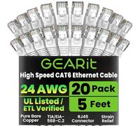 GearIT 20 Pack, Cat 6 Ethernet Cable Cat6 Snagless Patch 5 Feet - Computer LAN Network Cord, White [Lifetime Warranty]