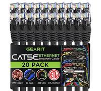 GearIT 20-Pack, Cat5e Ethernet Patch Cable 10 Feet - Snagless RJ45 Computer LAN Network Cord, Black