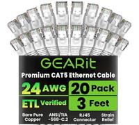GearIT 20-Pack, Cat5e Ethernet Patch Cable 3 Feet - Snagless RJ45 Computer LAN Network Cord, White [Lifetime Warranty]